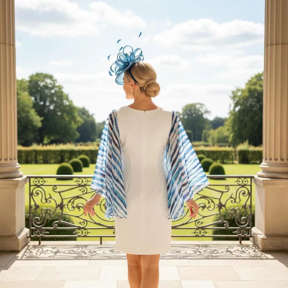 Joseph Ribkoff White Dress with Blue Stripes
